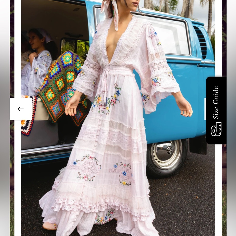 NEW Fillyboo Charm Your Way - Embroidered maxi dress/duster - Rosey Tea in Ivory